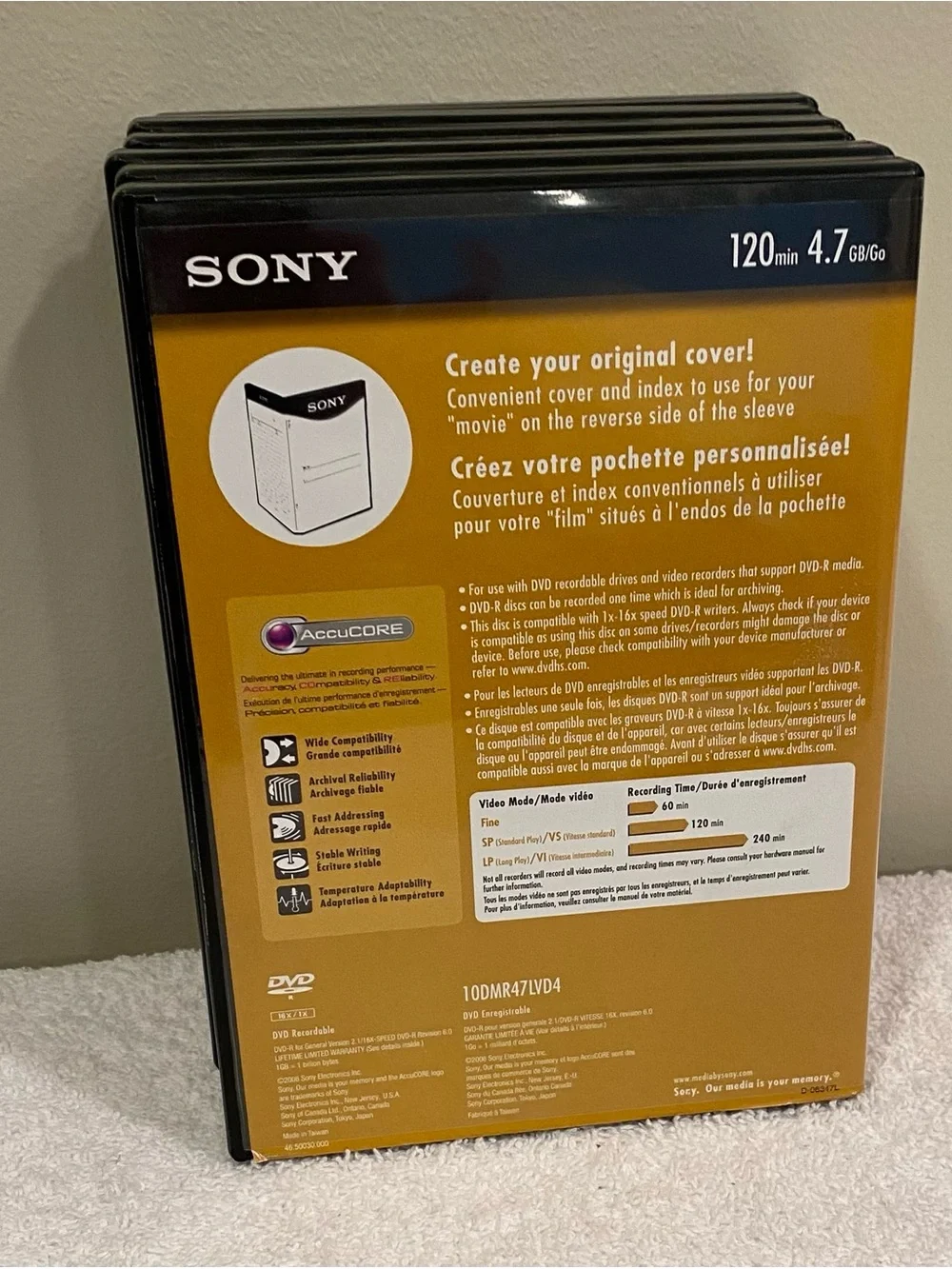 6- Sony DVD-R Recordable Discs in Gold and Black Packaging